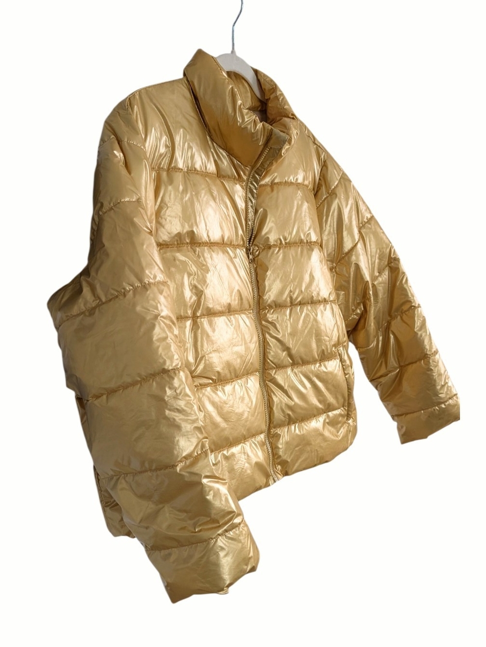 Time and Tru Gold Metallic Puffer Jacket Full Zip Size XL